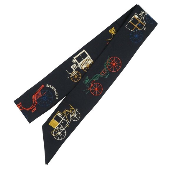 HERMES Twilly Long Atuperlinne Silk Blue Noir Multicolor Scarf - Picture 1 of 5